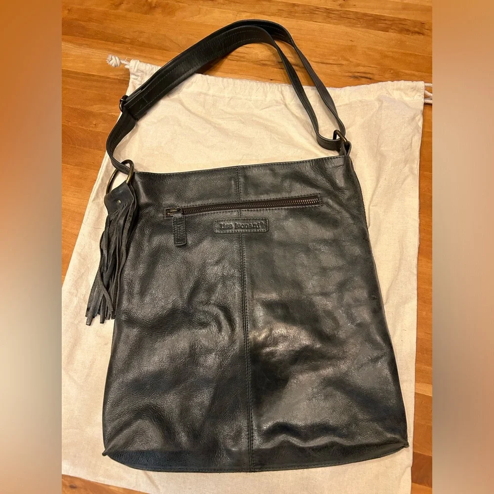 Lisa Leonard “you are beautiful” crossbody. Artisan made black leather crossbody - Picture 2 of 7